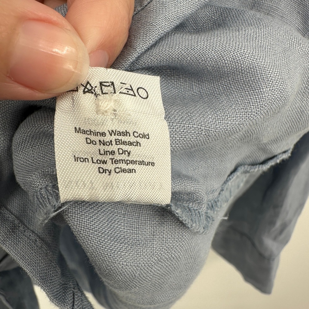 Not Monday Kennedy 100% Linen Button Down Shirt Blue Long Sleeve Pocket Small - Picture 5 of 7